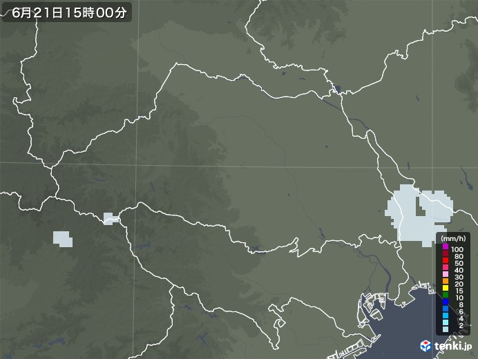 埼玉県の雨雲レーダー(2021年06月21日)