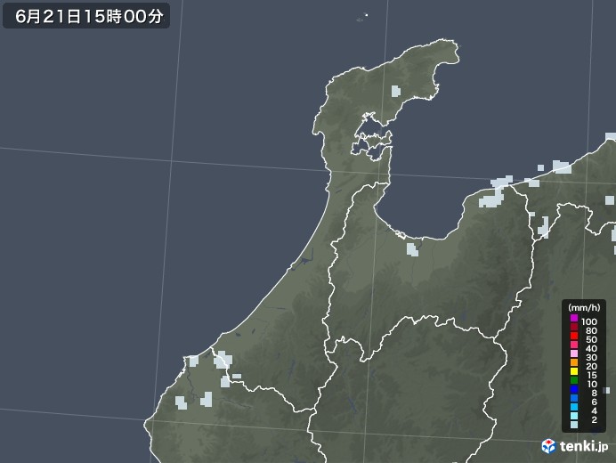 石川県の雨雲レーダー(2021年06月21日)