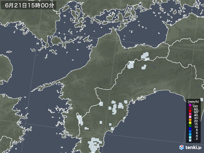 愛媛県の雨雲レーダー(2021年06月21日)