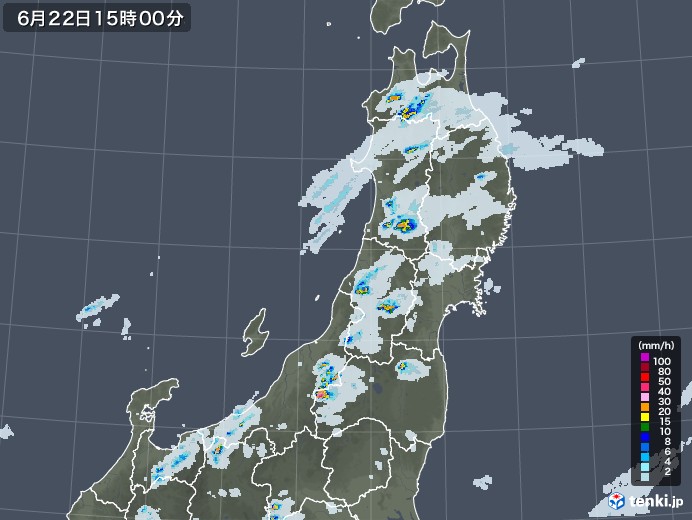 東北地方の雨雲レーダー(2021年06月22日)
