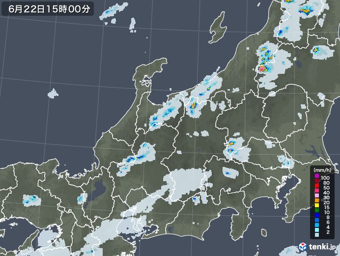 北陸地方の雨雲レーダー(2021年06月22日)