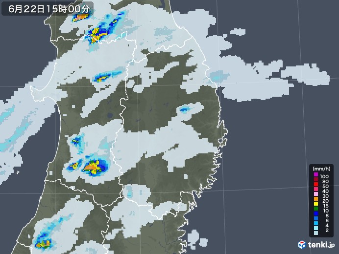 岩手県の雨雲レーダー(2021年06月22日)