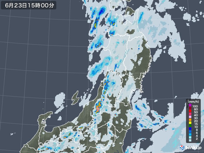 東北地方の雨雲レーダー(2021年06月23日)