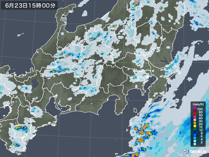 関東・甲信地方の雨雲レーダー(2021年06月23日)