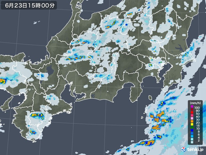 東海地方の雨雲レーダー(2021年06月23日)