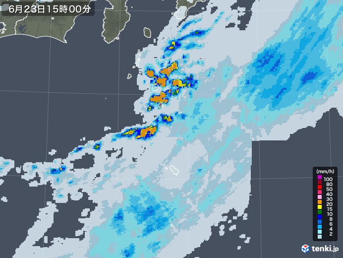 伊豆諸島(東京都)の雨雲レーダー(2021年06月23日)