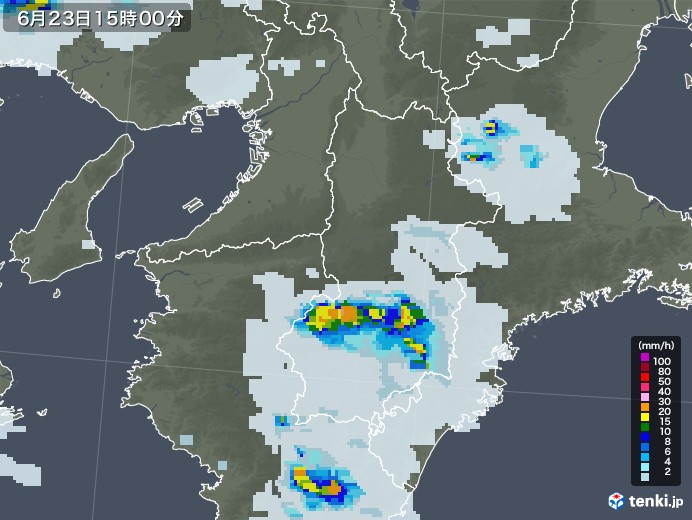 奈良県の雨雲レーダー(2021年06月23日)