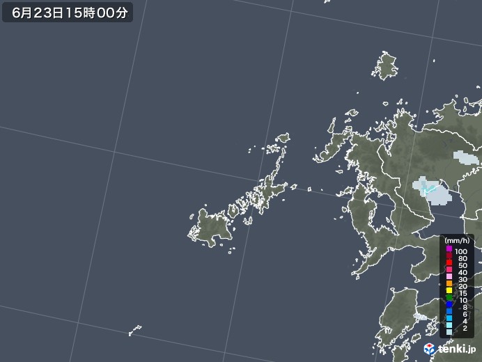 五島列島(長崎県)の雨雲レーダー(2021年06月23日)