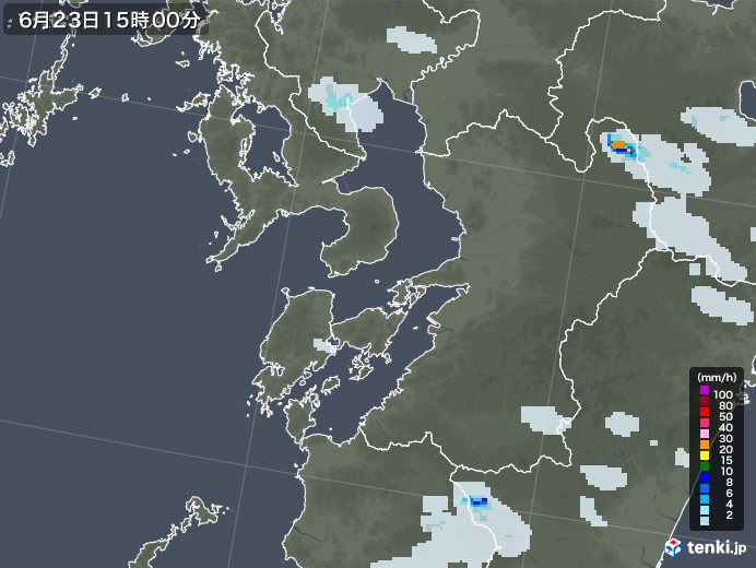 熊本県の雨雲レーダー(2021年06月23日)