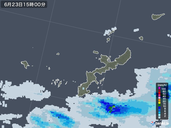 沖縄県の雨雲レーダー(2021年06月23日)