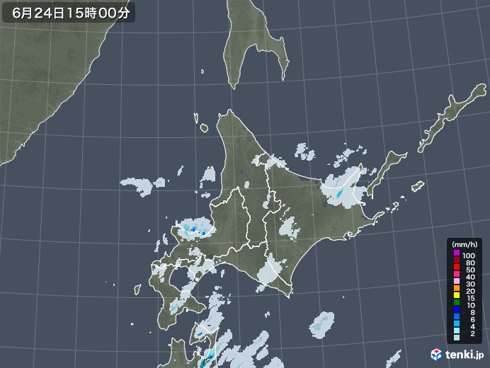 北海道地方の雨雲レーダー(2021年06月24日)