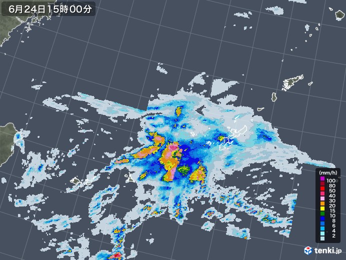 沖縄地方の雨雲レーダー(2021年06月24日)