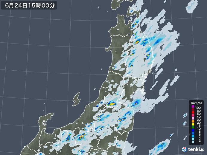 東北地方の雨雲レーダー(2021年06月24日)