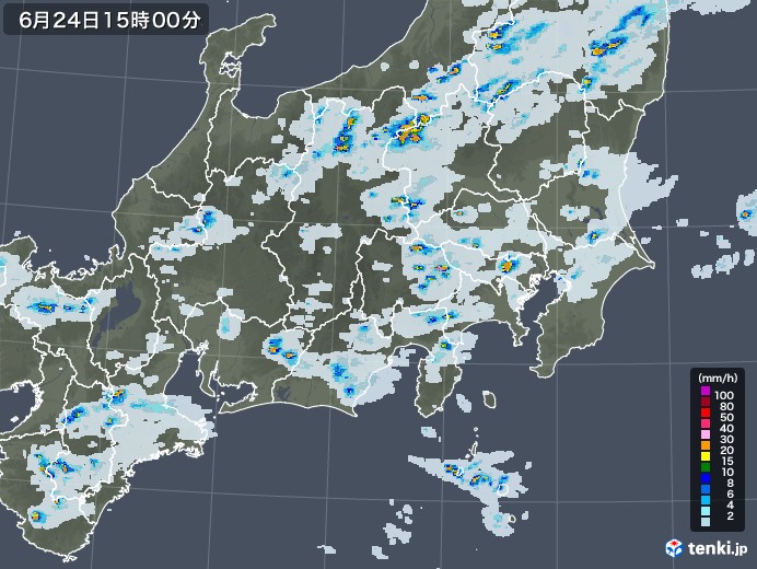 関東・甲信地方の雨雲レーダー(2021年06月24日)