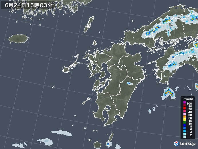 九州地方の雨雲レーダー(2021年06月24日)
