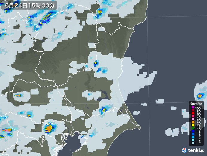 茨城県の雨雲レーダー(2021年06月24日)