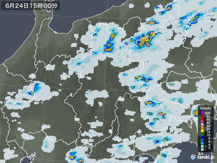 長野県の雨雲レーダー(2021年06月24日)