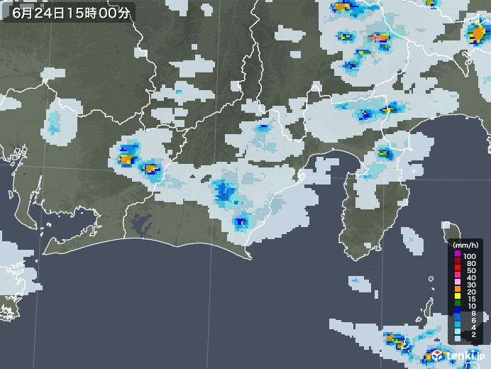 静岡県の雨雲レーダー(2021年06月24日)