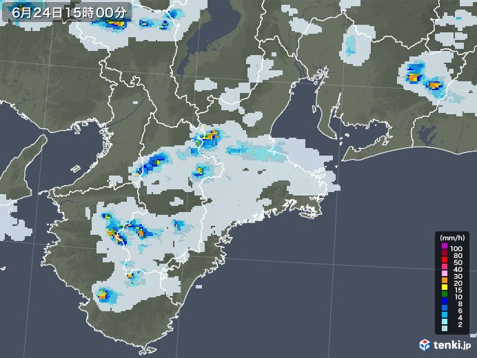 三重県の雨雲レーダー(2021年06月24日)
