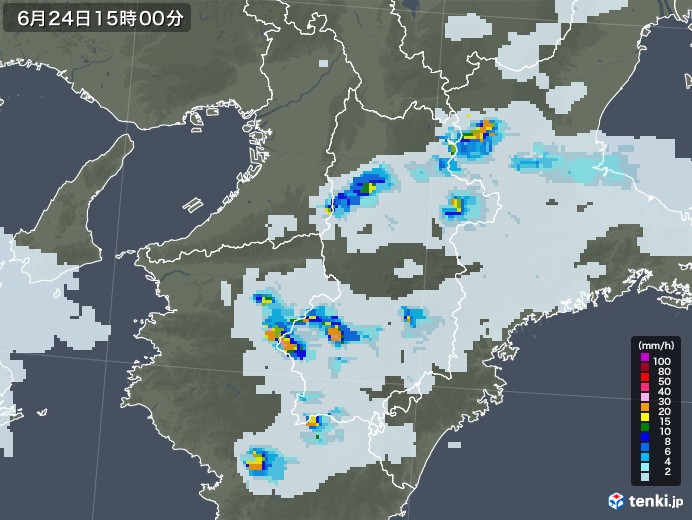 奈良県の雨雲レーダー(2021年06月24日)