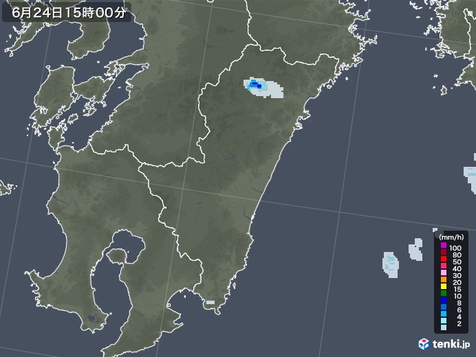 宮崎県の雨雲レーダー(2021年06月24日)