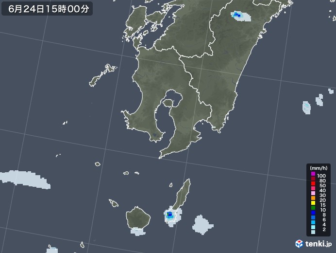 鹿児島県の雨雲レーダー(2021年06月24日)