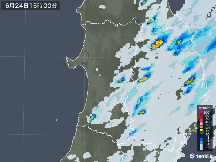 秋田県の雨雲レーダー(2021年06月24日)