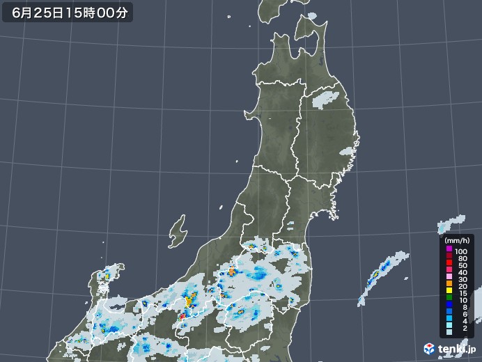 東北地方の雨雲レーダー(2021年06月25日)
