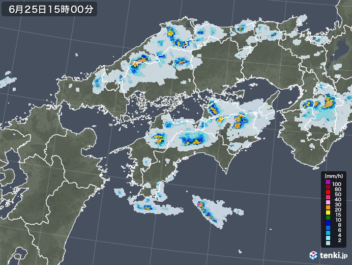 四国地方の雨雲レーダー(2021年06月25日)