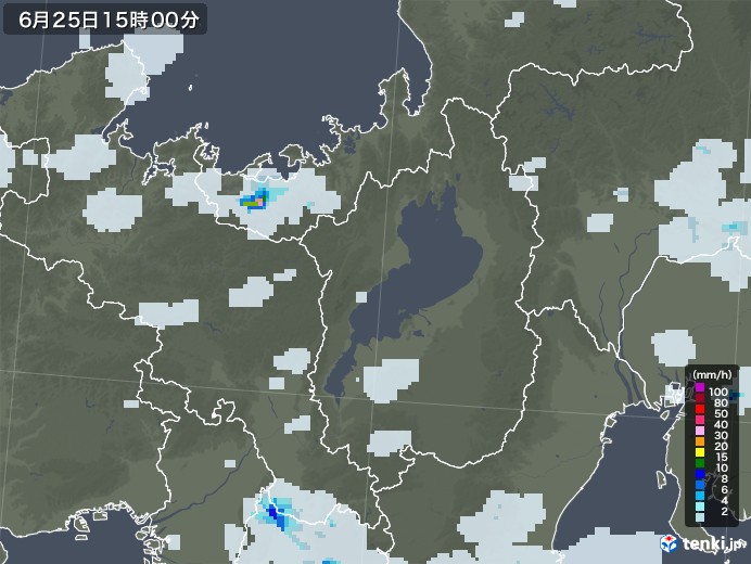 滋賀県の雨雲レーダー(2021年06月25日)