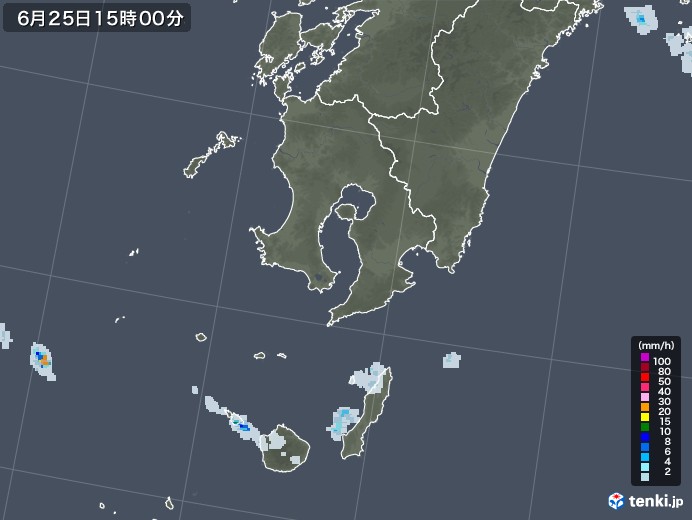 鹿児島県の雨雲レーダー(2021年06月25日)