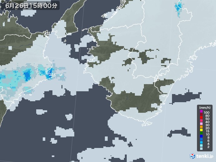 和歌山県の雨雲レーダー(2021年06月26日)