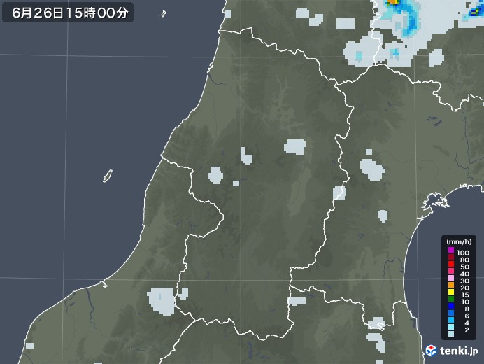 山形県の雨雲レーダー(2021年06月26日)