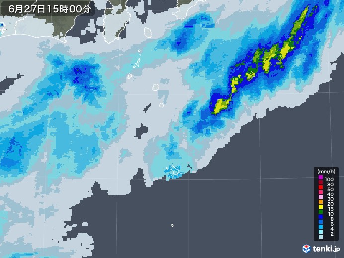 伊豆諸島(東京都)の雨雲レーダー(2021年06月27日)