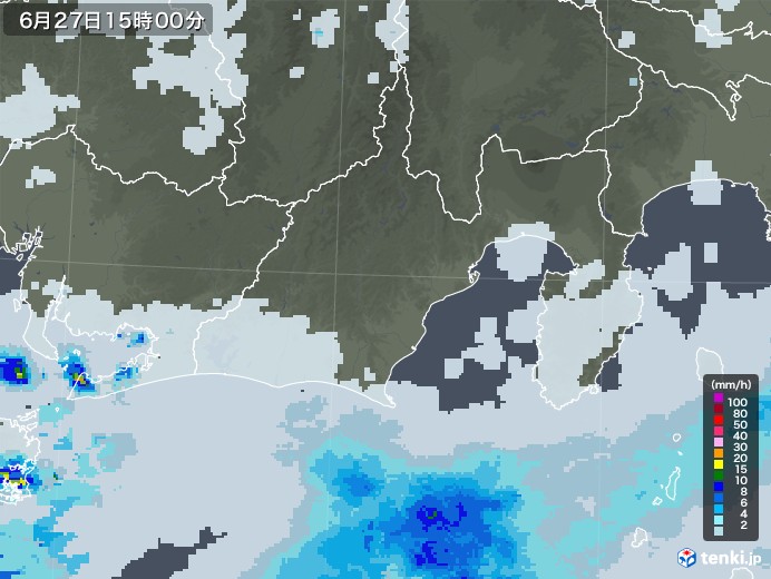 静岡県の雨雲レーダー(2021年06月27日)
