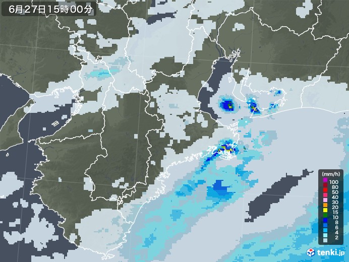 三重県の雨雲レーダー(2021年06月27日)