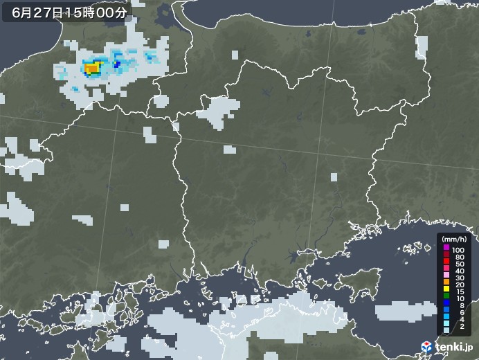 岡山県の雨雲レーダー(2021年06月27日)