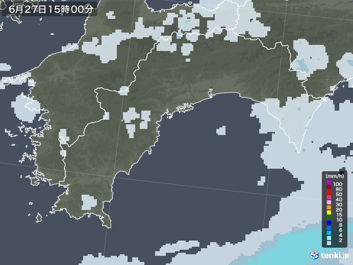 高知県の雨雲レーダー(2021年06月27日)