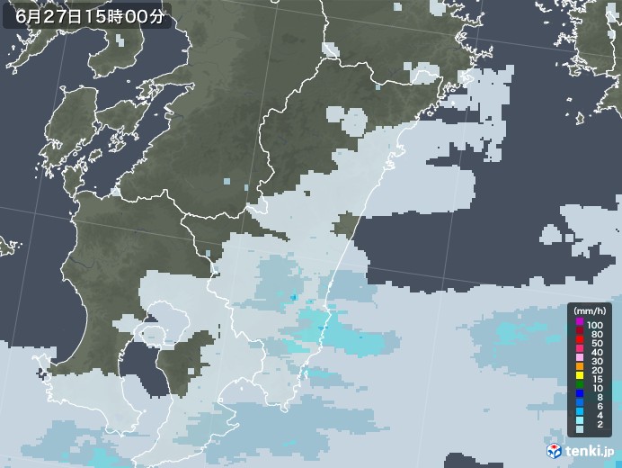 宮崎県の過去の雨雲レーダー 21年06月27日 日本気象協会 Tenki Jp