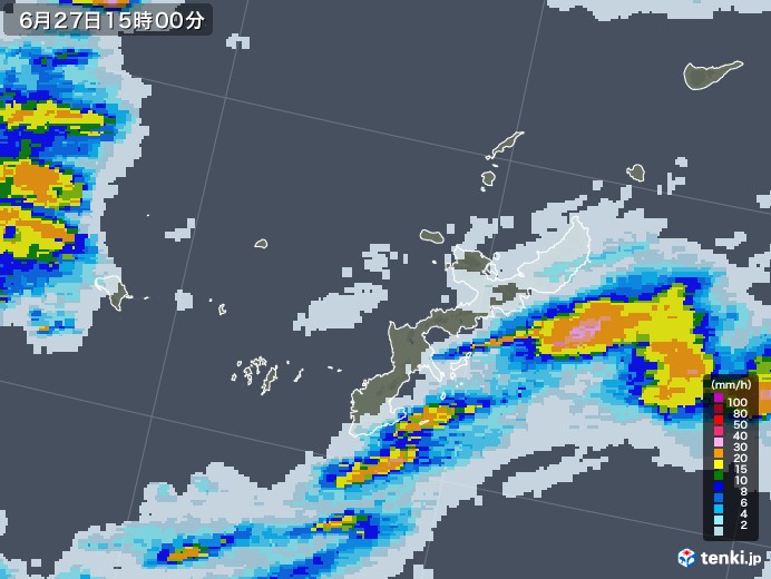 沖縄県の雨雲レーダー(2021年06月27日)