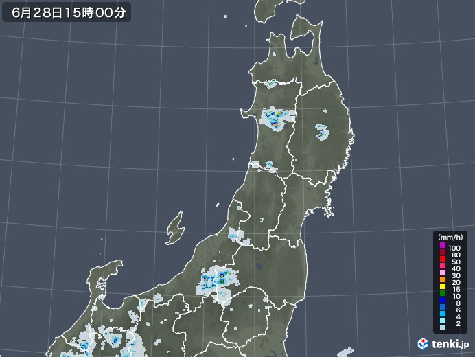 東北地方の雨雲レーダー(2021年06月28日)