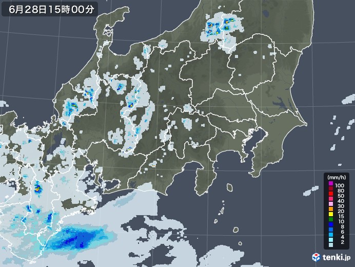 関東・甲信地方の雨雲レーダー(2021年06月28日)