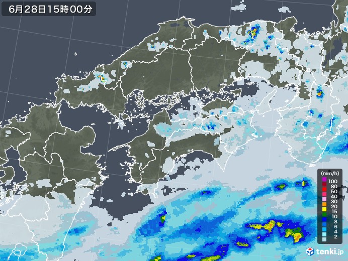 四国地方の雨雲レーダー(2021年06月28日)