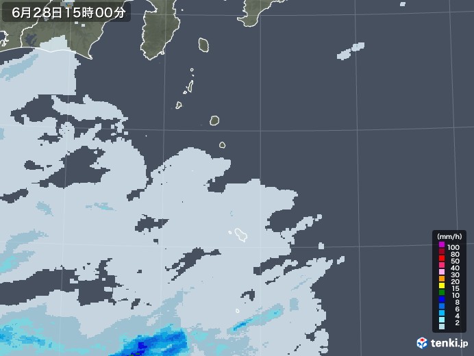 伊豆諸島(東京都)の雨雲レーダー(2021年06月28日)