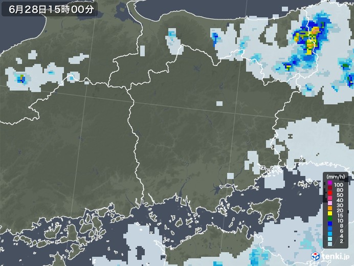 岡山県の雨雲レーダー(2021年06月28日)