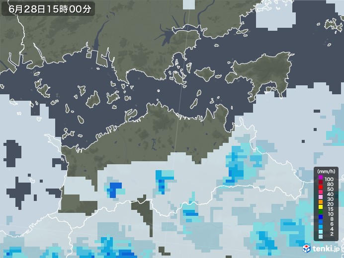 香川県の雨雲レーダー(2021年06月28日)