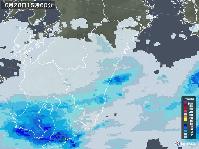 宮崎県の雨雲レーダー(2021年06月28日)