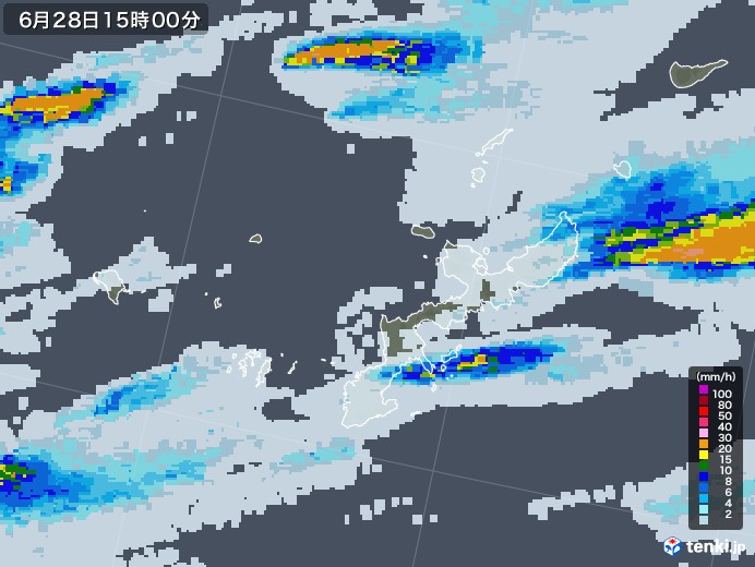 沖縄県の雨雲レーダー(2021年06月28日)