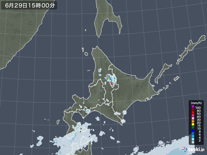 北海道地方の雨雲レーダー(2021年06月29日)