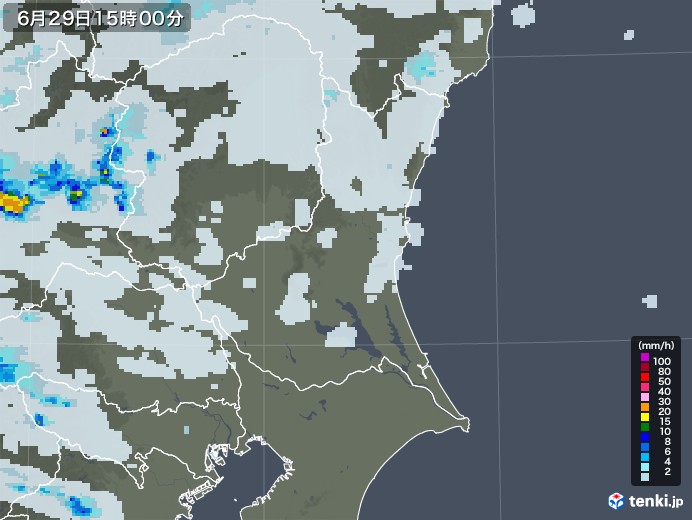 茨城県の雨雲レーダー(2021年06月29日)